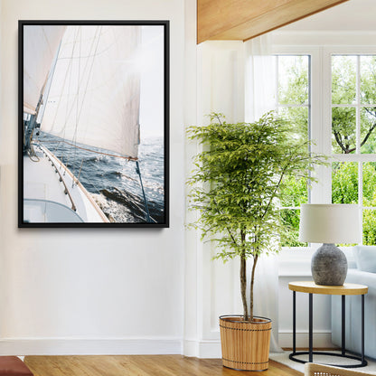95570785-MGV-FC-24X36-Sailing Boat Wall Art Canvas Print, Framed Bright Nautical Art Picture Print, Sailing Sea Perfect Coastal Minimalist Decor Artwork
