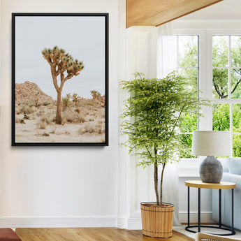 80210318-MGV-FC-24X36-Joshua Tree Wall Art Canvas Print, Framed Desert Minimalism Art Picture Print, Neutral Earth Tones Perfect Southwestern Minimalist