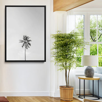 67263674-MGV-FC-24X36-Lone Palm Tree Wall Art Canvas Print, Framed Minimalist Tropical Art Picture Print, Monochrome Beach Perfect Modern Coastal