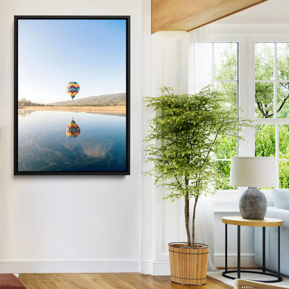 98091684-MGV-FC-24X36-Hot Air Balloon Wall Art Canvas Print, Framed Flight Reflection Art Picture Print, Peaceful Lakeside Perfect Modern Minimalist