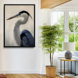 60171823-MGV-FC-24X36-Blue Heron Wall Art Canvas Print, Framed Coastal Bird Theme Art Picture Print, Minimalist Wildlife Perfect Coastal Minimalist