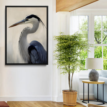 60171823-MGV-FC-24X36-Blue Heron Wall Art Canvas Print, Framed Coastal Bird Theme Art Picture Print, Minimalist Wildlife Perfect Coastal Minimalist
