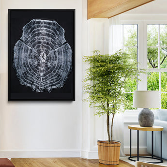 67859667-MGV-FC-24X36-Tree Ring Wall Art Wall Art Canvas Print, Framed Wood Slice Canvas Art Picture Print, Monochrome Nature Decor Perfect Modern