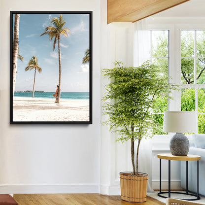 27750035-MGV-FC-24X36-Tropical Beach Scene Wall Art Canvas Print, Framed Palm Tree Photography Art Picture Print, Island Paradise Decor Perfect Coastal
