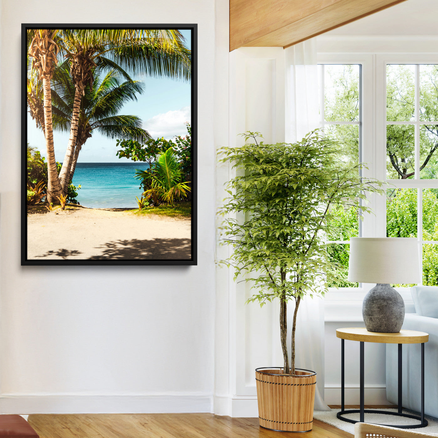 10046923-MGV-FC-24X36-Palm Tree Canvas Wall Art Canvas Print, Framed Coastal Wall Art Art Picture Print, Island Wall Decor Perfect Coastal Tropical