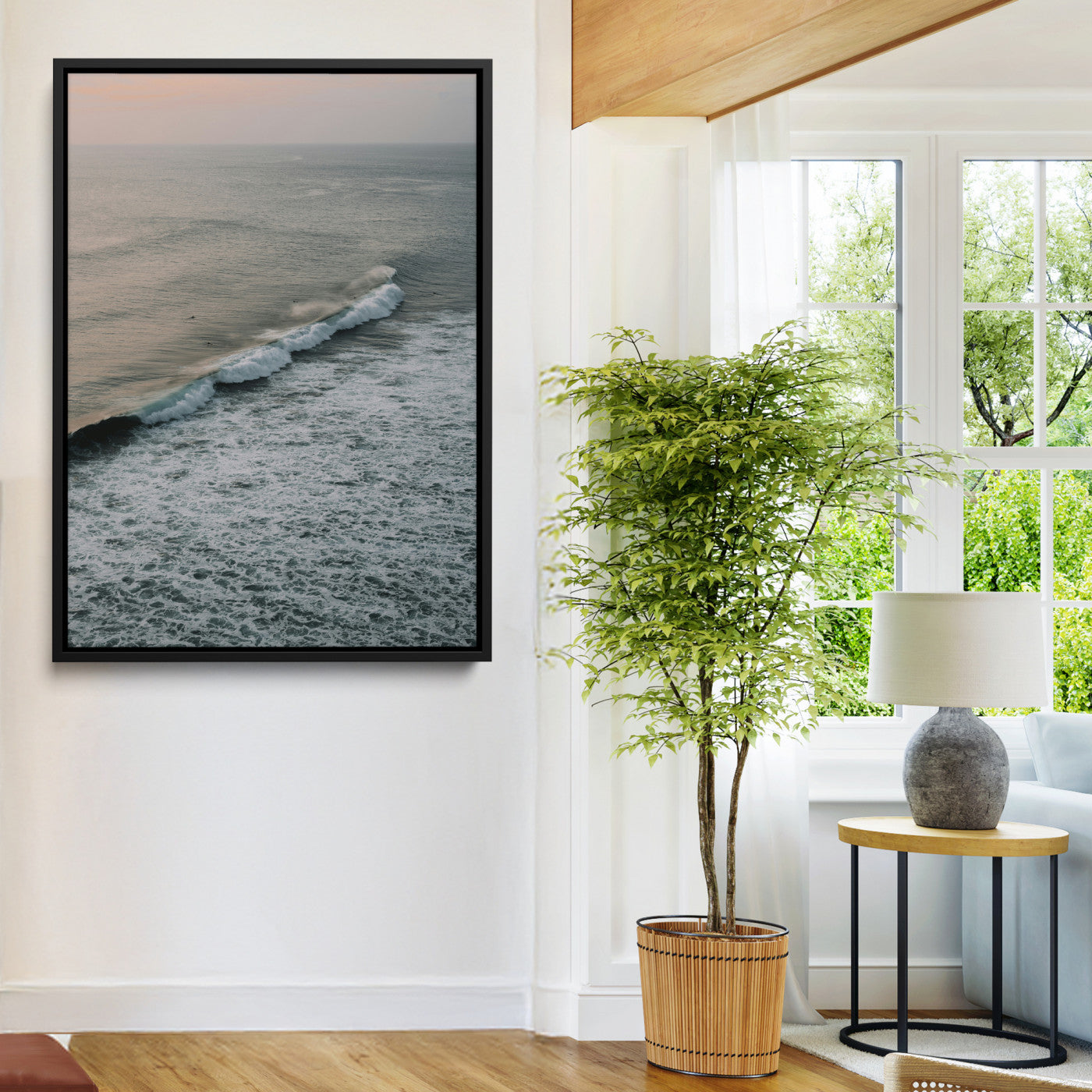 88999168-MGV-FC-24X36-Ocean Waves Wall Art Canvas Print, Framed Coastal Serenity Art Picture Print, Relaxing Ocean Perfect Modern Coastal Decor Artwork