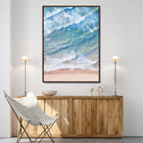 81208260-MGV-FC-24X36-Aerial Ocean Wall Art Canvas Print, Framed Blue Waves Art Picture Print, Sandy Shoreline Perfect Modern Coastal Decor Artwork