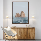 23148844-MGV-FC-24X36-Faraglioni Capri Wall Art Canvas Print, Framed Serene Ocean Art Picture Print, Mediterranean Coastal Perfect Mediterranean