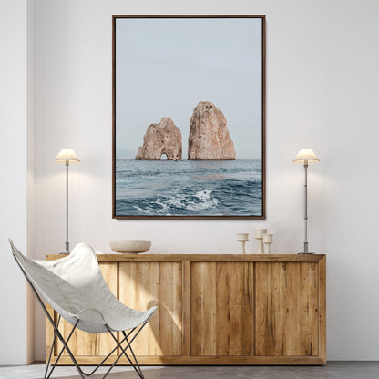 23148844-MGV-FC-24X36-Faraglioni Capri Wall Art Canvas Print, Framed Serene Ocean Art Picture Print, Mediterranean Coastal Perfect Mediterranean