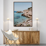 97854283-MGV-FC-24X36-Turquoise Cove Wall Art Canvas Print, Framed Ibiza Beach Art Picture Print, Mediterranean Shore Perfect Boho Coastal Decor Artwork