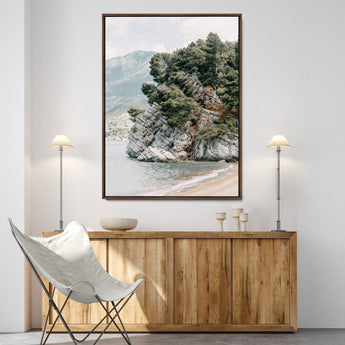 28003346-MGV-FC-24X36-Beach Trees Wall Art Canvas Print, Framed Earthy Beachside Art Picture Print, Beachside Nature Perfect Rustic Coastal Decor