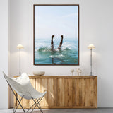 14351555-MGV-FC-24X36-Ocean Splash Wall Art Canvas Print, Framed Playful Beach Art Picture Print, Coastal Summer Perfect Coastal Contemporary Decor
