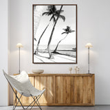 50406026-MGV-FC-24X36-Black White Palms Wall Art Canvas Print, Framed Tropical Beach Art Picture Print, Minimalist Coastal Perfect Coastal Minimalist
