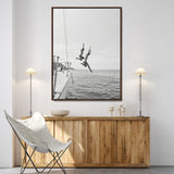 74555508-MGV-FC-24X36-Black White Sailing Wall Art Canvas Print, Framed Ocean Adventure Art Picture Print, Summer Energy Perfect Modern Minimalism Decor