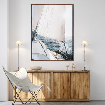 95570785-MGV-FC-24X36-Sailing Boat Wall Art Canvas Print, Framed Bright Nautical Art Picture Print, Sailing Sea Perfect Coastal Minimalist Decor Artwork