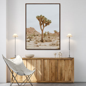 80210318-MGV-FC-24X36-Joshua Tree Wall Art Canvas Print, Framed Desert Minimalism Art Picture Print, Neutral Earth Tones Perfect Southwestern Minimalist