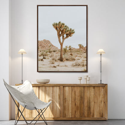80210318-MGV-FC-24X36-Joshua Tree Wall Art Canvas Print, Framed Desert Minimalism Art Picture Print, Neutral Earth Tones Perfect Southwestern Minimalist