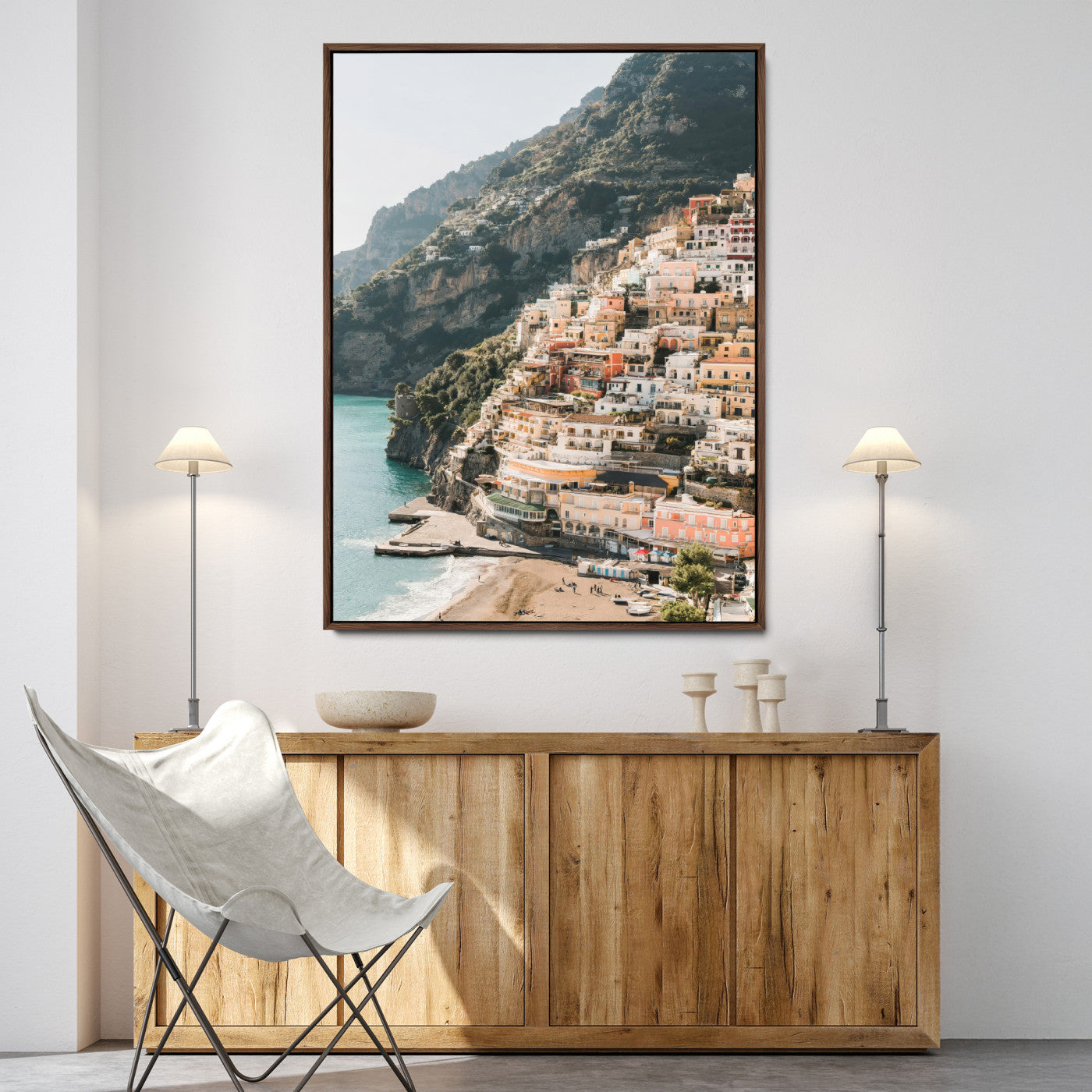 28897019-MGV-FC-24X36-Positano Coastline Wall Art Canvas Print, Framed Amalfi Architecture Art Picture Print, Italian Riviera Perfect Mediterranean