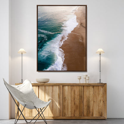 46042804-MGV-FC-24X36-Aerial Beach Wall Art Canvas Print, Framed Coastal Waves Art Picture Print, Turquoise Ocean Perfect Modern Coastal Decor Artwork
