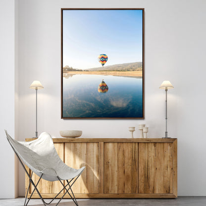 98091684-MGV-FC-24X36-Hot Air Balloon Wall Art Canvas Print, Framed Flight Reflection Art Picture Print, Peaceful Lakeside Perfect Modern Minimalist
