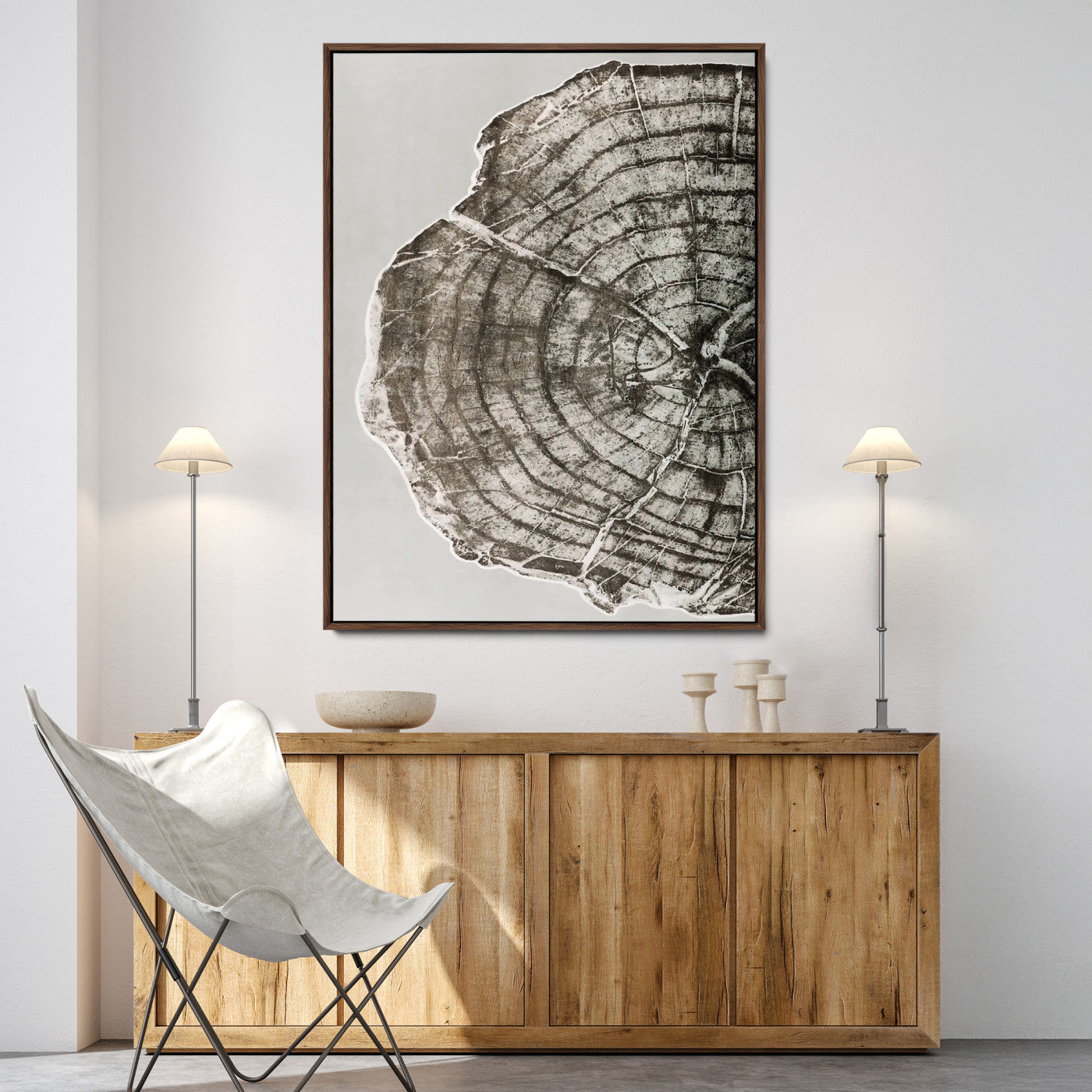 11167473-MGV-FC-24X36-Rustic Wall Decor Wall Art Canvas Print, Framed Modern Lodge Style Art Picture Print, Neutral Wood Slice Perfect Scandinavian
