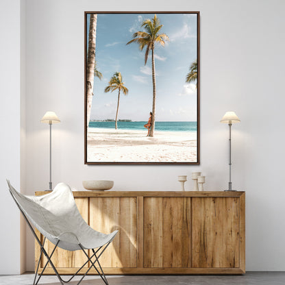 27750035-MGV-FC-24X36-Tropical Beach Scene Wall Art Canvas Print, Framed Palm Tree Photography Art Picture Print, Island Paradise Decor Perfect Coastal