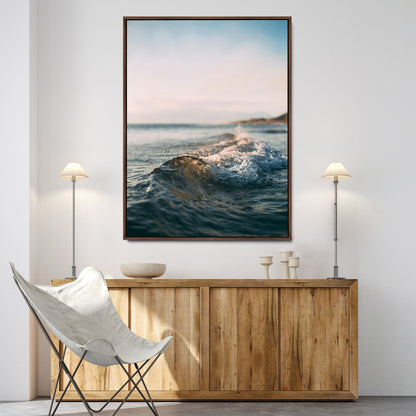 65283502-MGV-FC-24X36-Ocean Waves Wall Art Canvas Print, Framed Coastal Serenity Art Picture Print, Golden Hour Perfect Modern Coastal Decor Artwork
