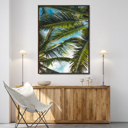 31086560-MGV-FC-24X36-Palm Leaves Wall Art Canvas Print, Framed Tropical Vibes Art Picture Print, Green Foliage Perfect Tropical Boho Decor Artwork
