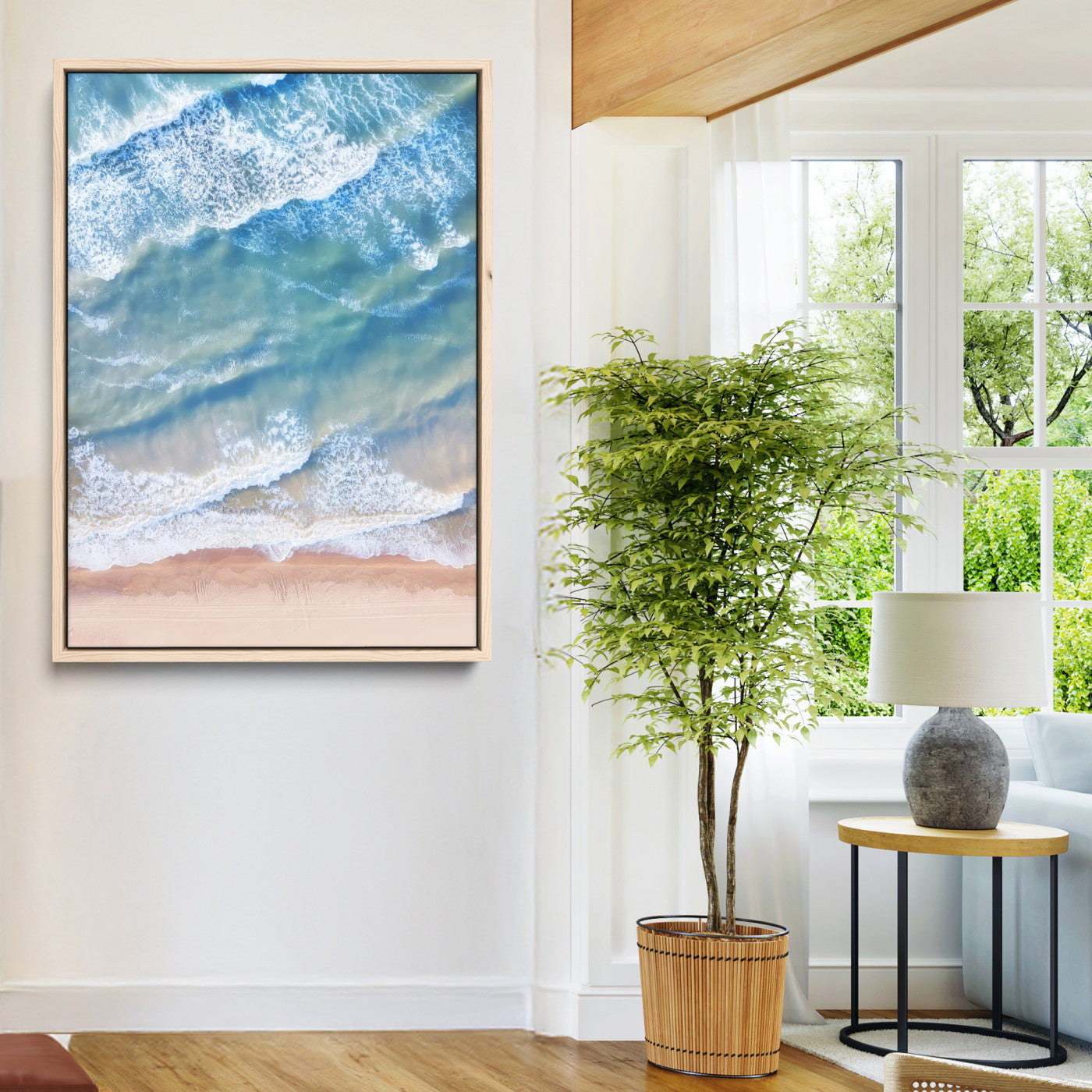 81208260-MGV-CV-24X36-Aerial Ocean Wall Art Canvas Print, Framed Blue Waves Art Picture Print, Sandy Shoreline Perfect Modern Coastal Decor Artwork