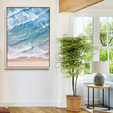 81208260-MGV-CV-24X36-Aerial Ocean Wall Art Canvas Print, Framed Blue Waves Art Picture Print, Sandy Shoreline Perfect Modern Coastal Decor Artwork