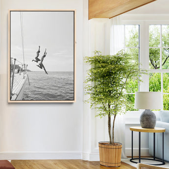 74555508-MGV-CV-24X36-Black White Sailing Wall Art Canvas Print, Framed Ocean Adventure Art Picture Print, Summer Energy Perfect Modern Minimalism Decor