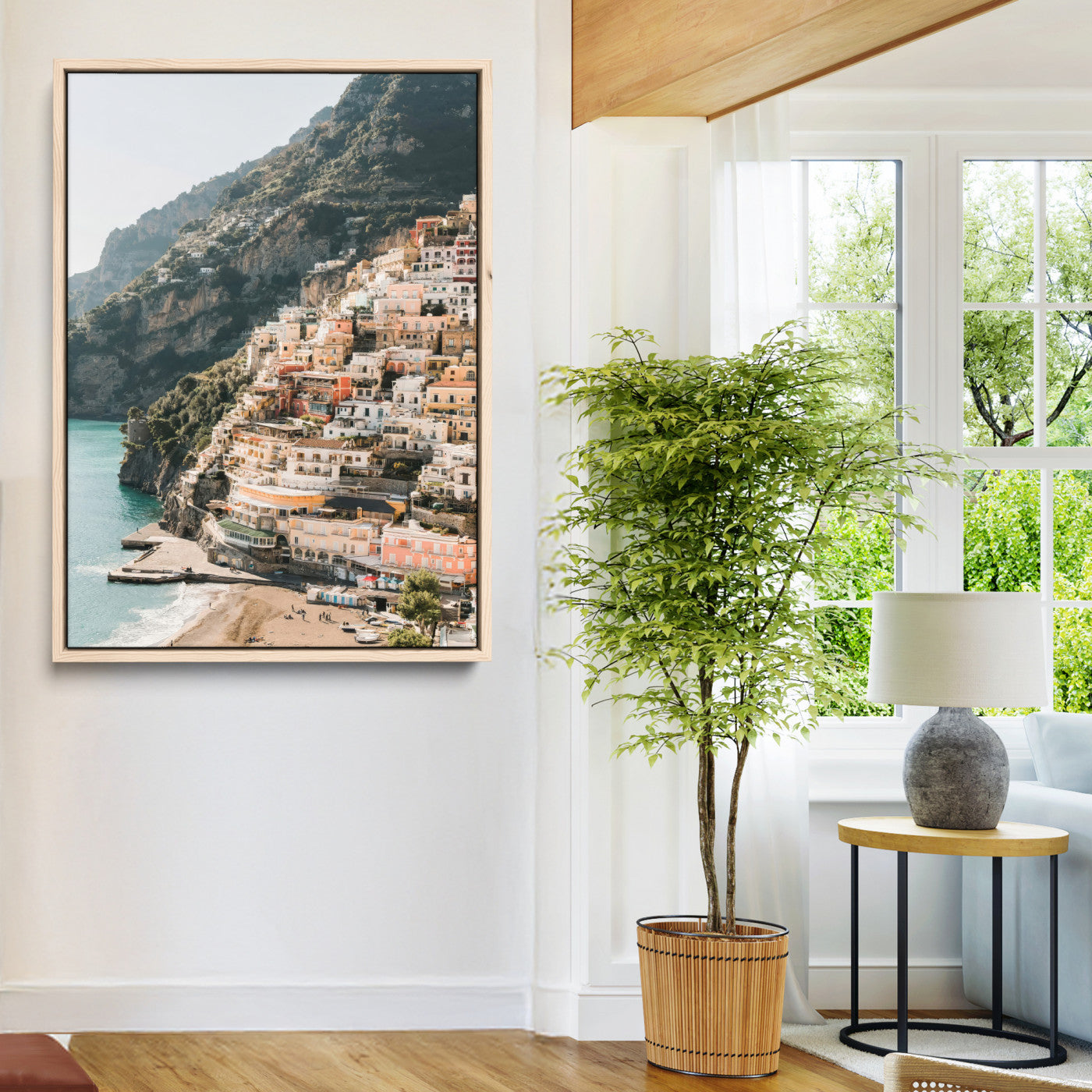 28897019-MGV-CV-24X36-Positano Coastline Wall Art Canvas Print, Framed Amalfi Architecture Art Picture Print, Italian Riviera Perfect Mediterranean