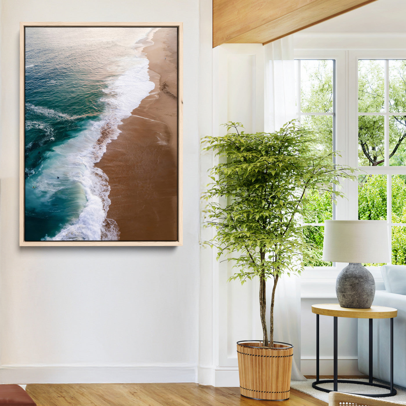 46042804-MGV-CV-24X36-Aerial Beach Wall Art Canvas Print, Framed Coastal Waves Art Picture Print, Turquoise Ocean Perfect Modern Coastal Decor Artwork