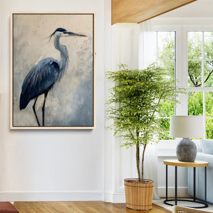 51380726-MGV-CV-24X36-Blue Heron Decor Wall Art Canvas Print, Framed Coastal Bird Design Art Picture Print, Minimal Heron Portrait Perfect Coastal