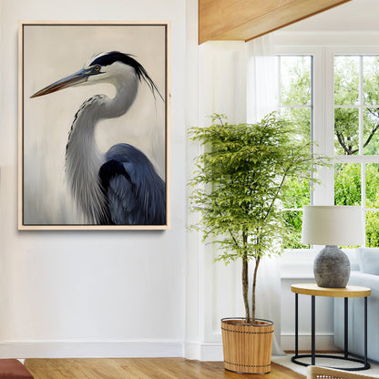 60171823-MGV-CV-24X36-Blue Heron Wall Art Canvas Print, Framed Coastal Bird Theme Art Picture Print, Minimalist Wildlife Perfect Coastal Minimalist