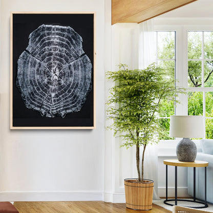 67859667-MGV-CV-24X36-Tree Ring Wall Art Wall Art Canvas Print, Framed Wood Slice Canvas Art Picture Print, Monochrome Nature Decor Perfect Modern