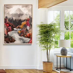 96777702-MGV-CV-24X36-Mountain Wall Art Wall Art Canvas Print, Framed Cottagecore Canvas Art Picture Print, Autumn River Scene Perfect Cottagecore Boho