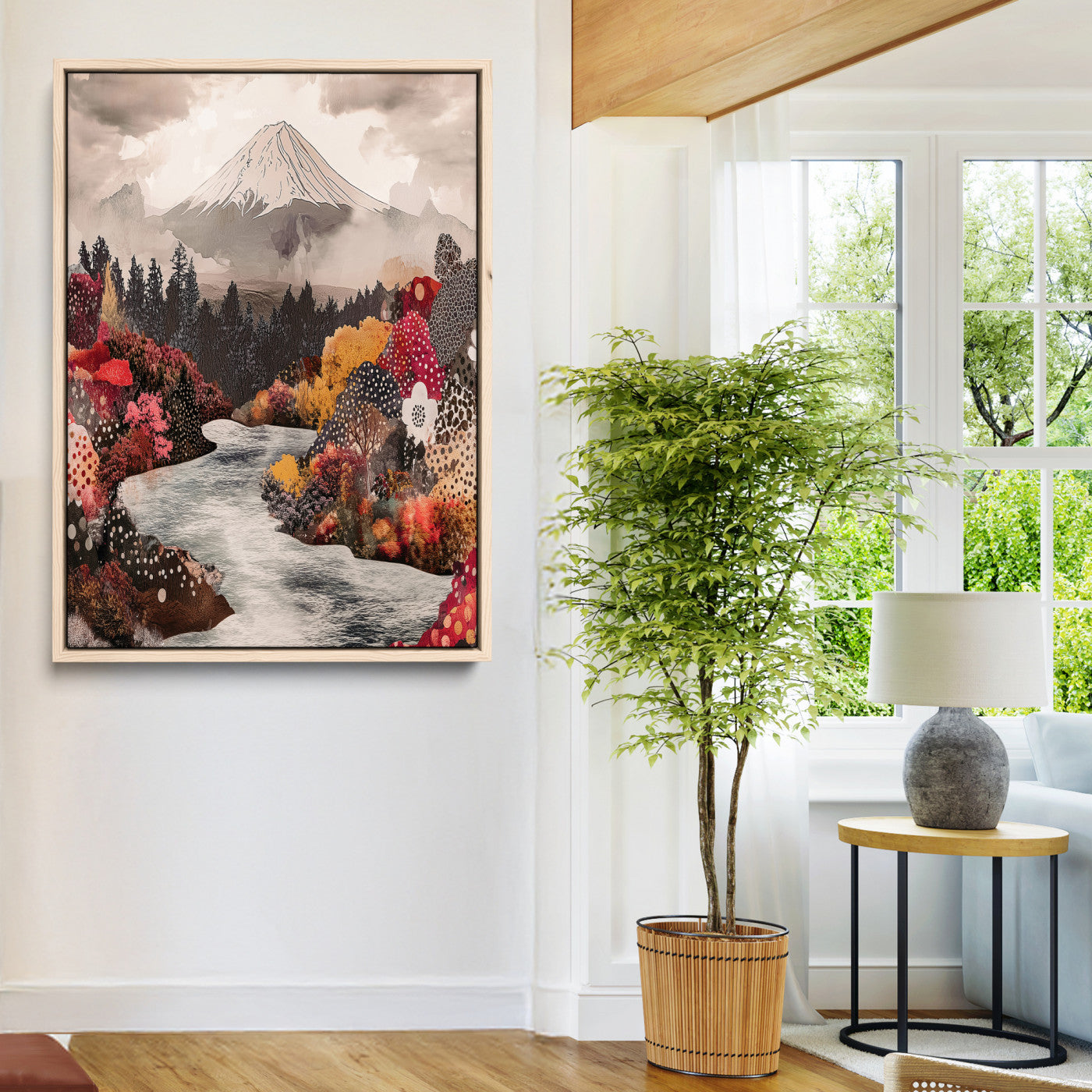 96777702-MGV-CV-24X36-Mountain Wall Art Wall Art Canvas Print, Framed Cottagecore Canvas Art Picture Print, Autumn River Scene Perfect Cottagecore Boho