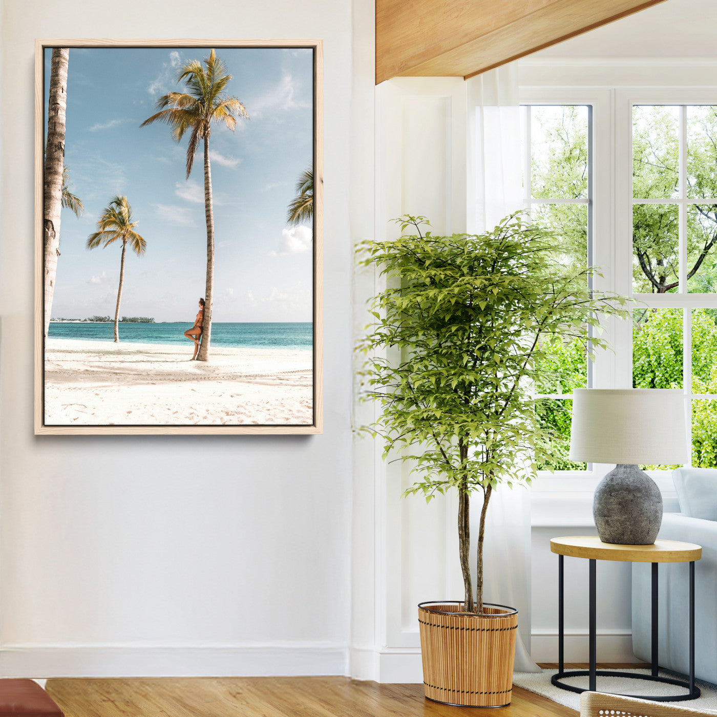 27750035-MGV-CV-24X36-Tropical Beach Scene Wall Art Canvas Print, Framed Palm Tree Photography Art Picture Print, Island Paradise Decor Perfect Coastal