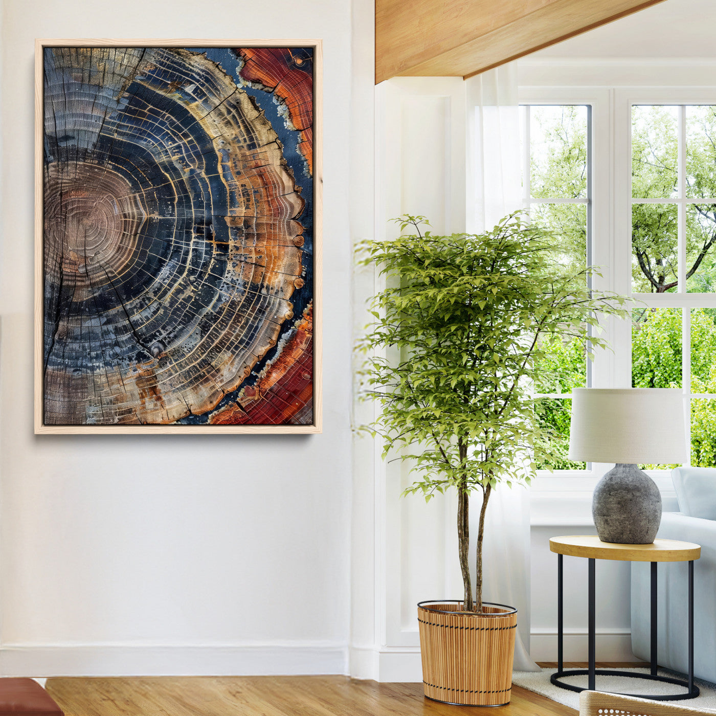 36357958-MGV-CV-24X36-Tree Ring Texture Wall Art Canvas Print, Framed Rustic Wood Decor Art Picture Print, Timber Wall Accent Perfect Rustic Farmhouse