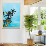62885569-MGV-CV-24X36-Palm Trees Wall Art Canvas Print, Framed Tropical Vibes Art Picture Print, Blue Sky Perfect Coastal Boho Decor Artwork