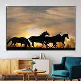 16620-MGV-CV-36X24-Sunset Stallions Wall Art – Silhouetted Horses Running Canvas Print, Nature’s Rhythm, Perfect for Living Room, Office, or Man Cave
