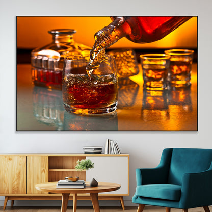 18250-MGV-CV-36X24-Whiskey Pour Wall Art – Captivating Whiskey Splash Canvas Print, Elegant Bar or Home Lounge Decor for Office, Man Cave or Living