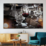 75513-MGV-CV-36X24-Elegant Wine Toast Wall Art – Close-Up Red Wine Glass at Dinner Table Canvas Print, Sophisticated Dining Room or Bar Decor