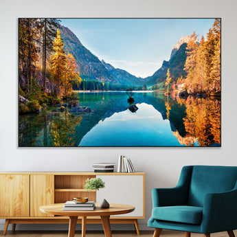 32962-MGV-CV-36X24-Mountain Lake Wall Art – Tranquil Autumn Landscape Canvas Print, Nature Reflection Decor for Living Room, Bedroom, Office or Cabin
