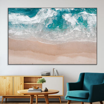 39236-MGV-CV-36X24-Ocean Beach Wall Art – Aerial View of Waves and Sand Canvas Print, Coastal Home Decor for Living Room, Bedroom, Office or Beach