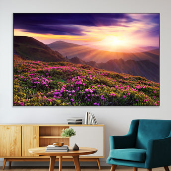 49741-MGV-CV-36X24-Mountain Sunrise Wall Art – Vibrant Floral Landscape Canvas Print, Nature Home Decor for Living Room, Bedroom Office or Cabin