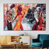 24452-MGV-CV-36X24-Vibrant Jazz Musician Painting - Expressive Art Print of Live Jazz Band, Perfect Wall Decor for Music Lovers and Art Enthusiasts