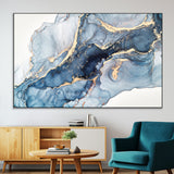 33782-MGV-CV-36X24-Abstract Marble Wall Art – Blue & Gold Fluid Painting Canvas Print, Modern Home Decor for Living Room, Bedroom or Office
