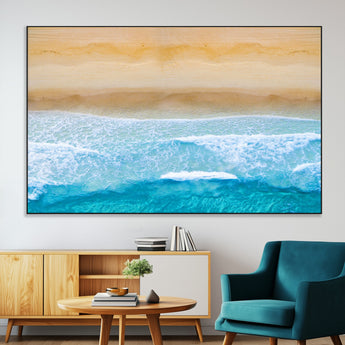 43046-MGV-CV-36X24-Aerial Beach Wall Art – Serene Ocean Waves & Sandy Shore Canvas Print, Coastal Home Decor for Living Room, Bedroom or Office